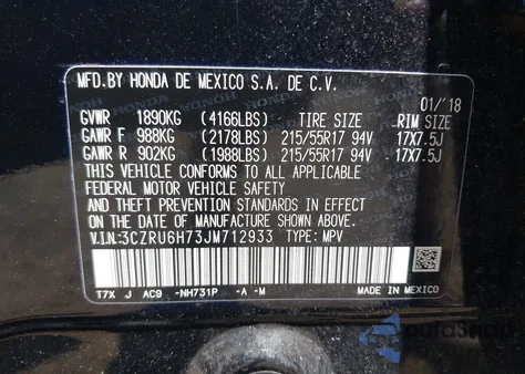 2018 Honda Hr-V Ex-L из США, поврежденный, VIN 3CZRU6H73JM712933